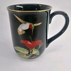 2 X Otagiri Black and Gold Mug with Hummingbird Design